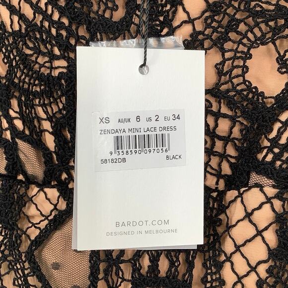 Bardot Size XS Black Zendaya Mini Lace Dress Off Shoulder Long Sleeve OS18-12 - Picture 10 of 10